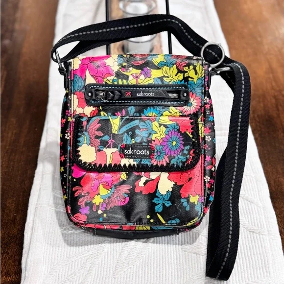 Sakroots Floral Crossbody Bag - Black Multicolor - Picture 1 of 13